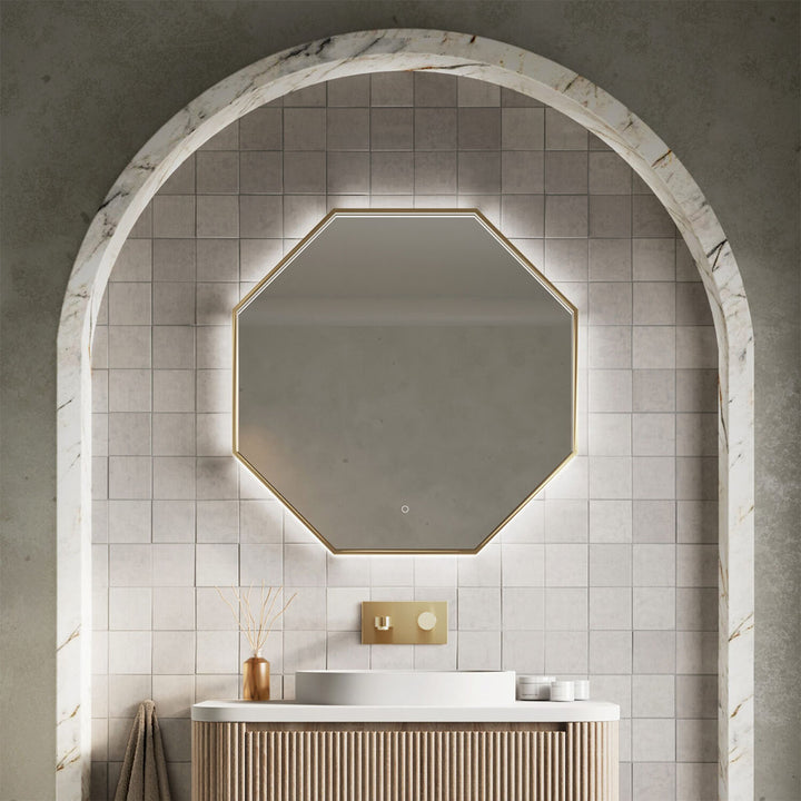 Eliseo Ricci Octagonal 600 x 600mm Led Mirror with Brushed Brass Frame