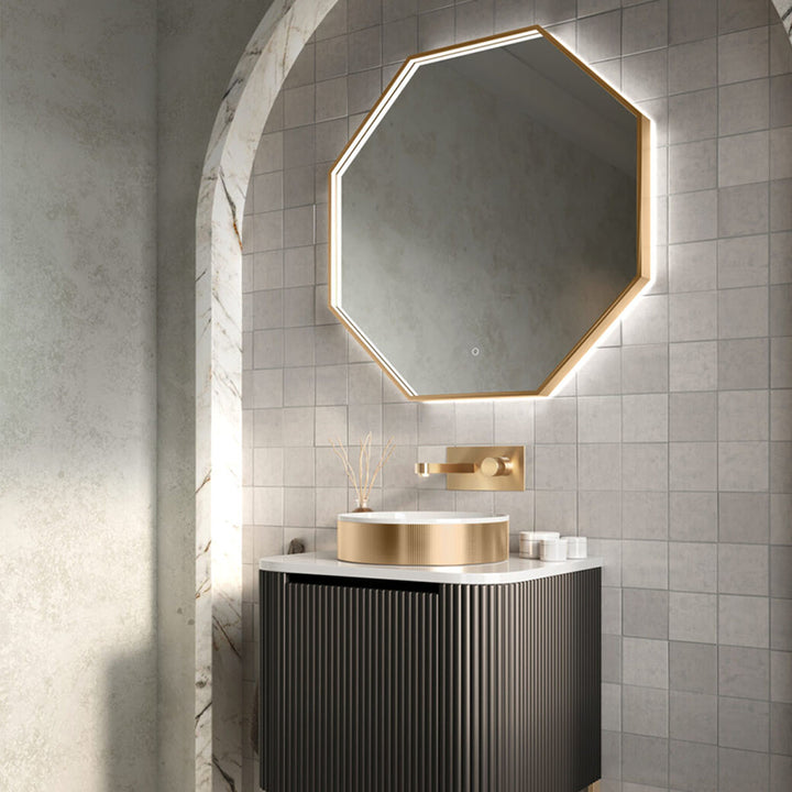 Eliseo Ricci Octagonal 600 x 600mm Led Mirror with Brushed Brass Frame