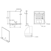 Eliseo Ricci Sync 700 x 600mm LED Mirror with Wireless Phone & Toothbrush Charging Shelf - Technical drawing