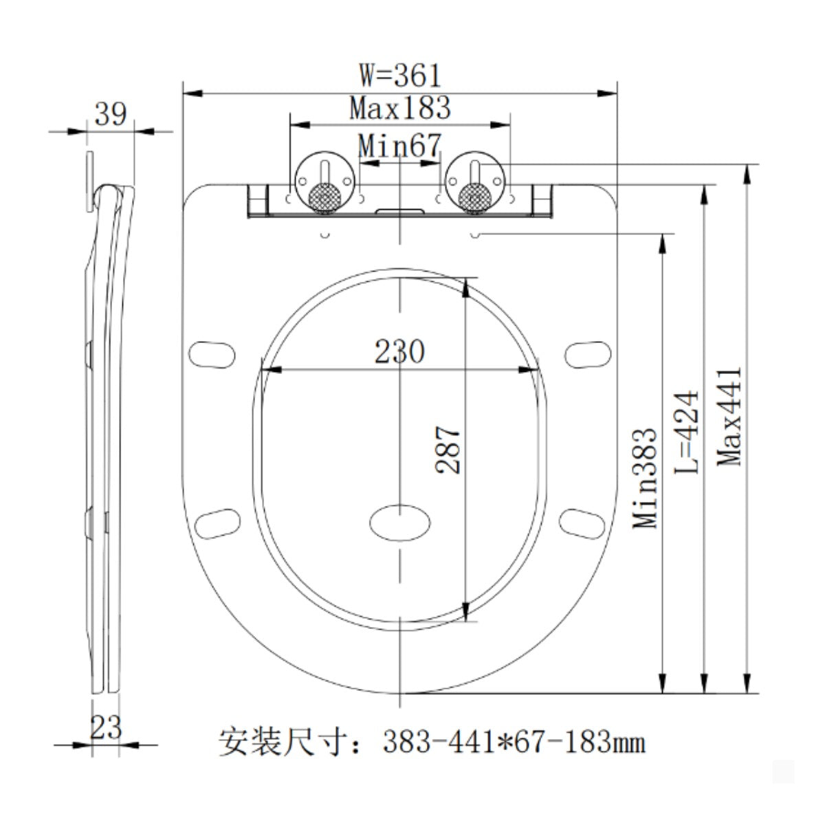 Munich Soft Close Toilet Seat - Technical drawing