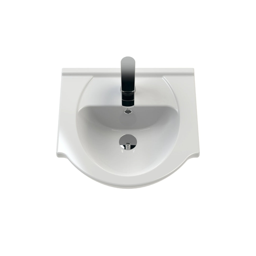 Nuie Mayford Round white ceramic vanity basin with a single tap hole, designed to fit compatible vanity units.