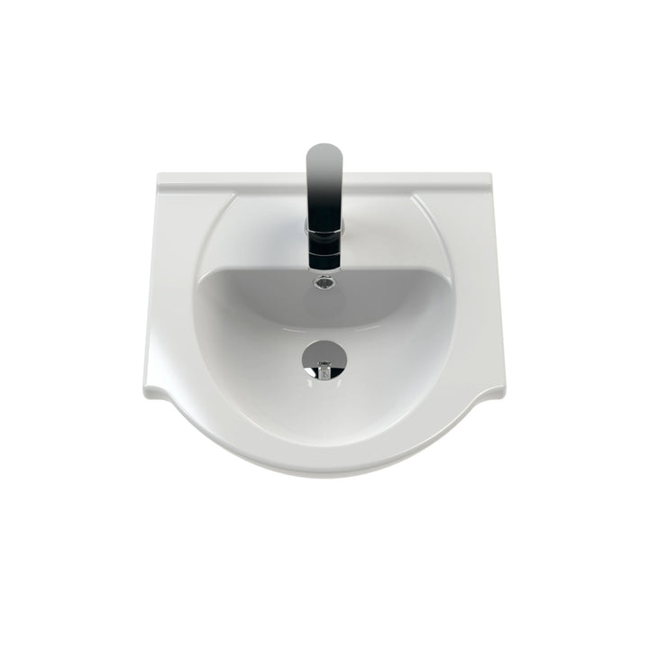 Nuie Mayford Round white ceramic vanity basin with a single tap hole, designed to fit compatible vanity units.