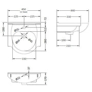 Nuie Mayford Round 450mm Vanity Basin - Technical drawing