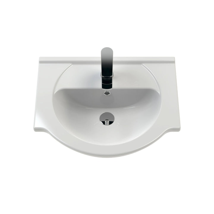 Nuie Mayford Round white ceramic vanity basin with a single tap hole, designed to fit compatible vanity units.