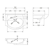 Nuie Mayford Round 550mm Vanity Basin - Technical drawing