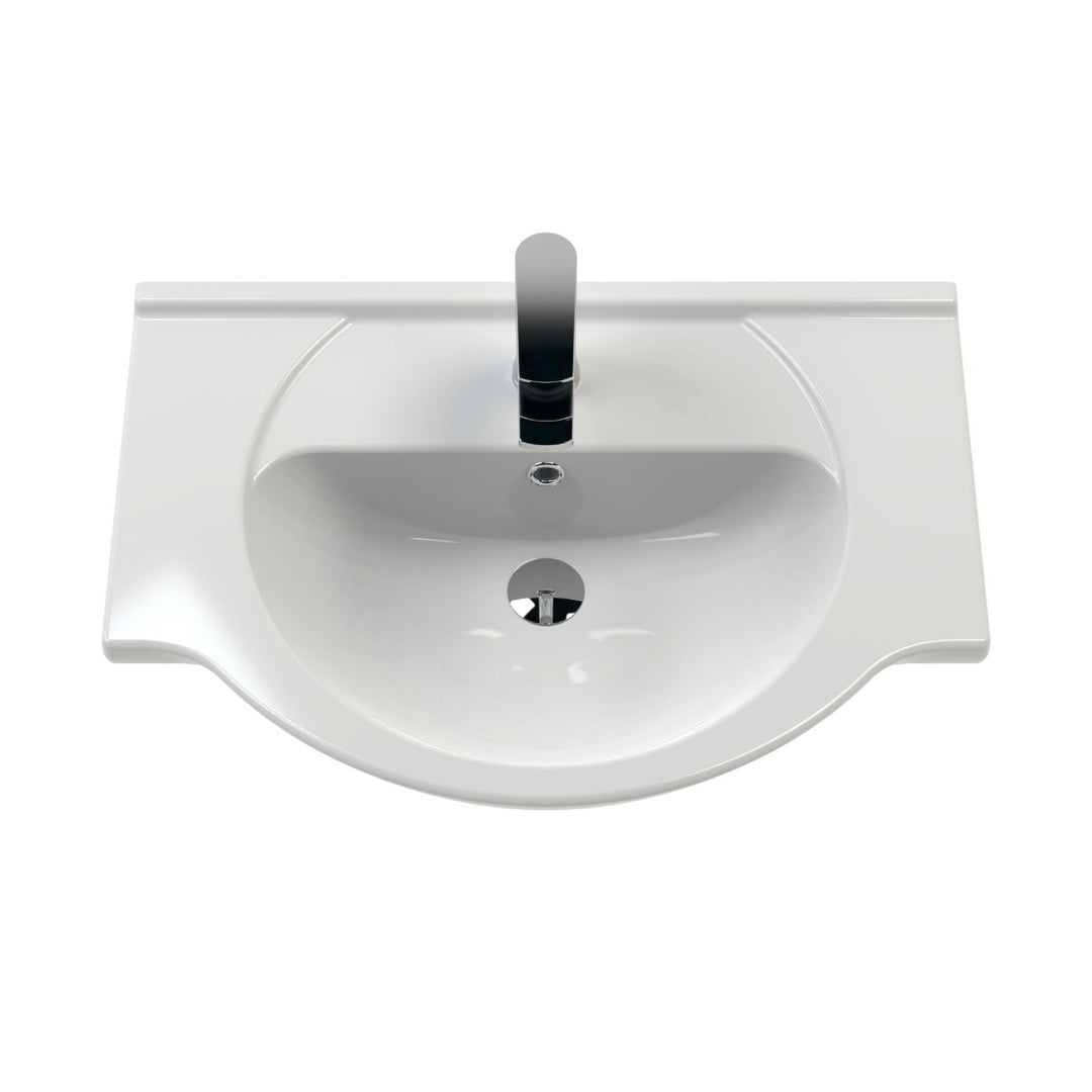 Nuie Mayford Round white ceramic vanity basin with a single tap hole, designed to fit compatible vanity units.