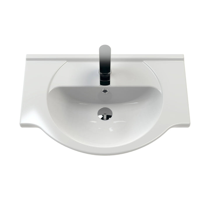 Nuie Mayford Round white ceramic vanity basin with a single tap hole, designed to fit compatible vanity units.