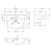 Nuie Mayford Round 650mm Vanity Basin - Technical drawing