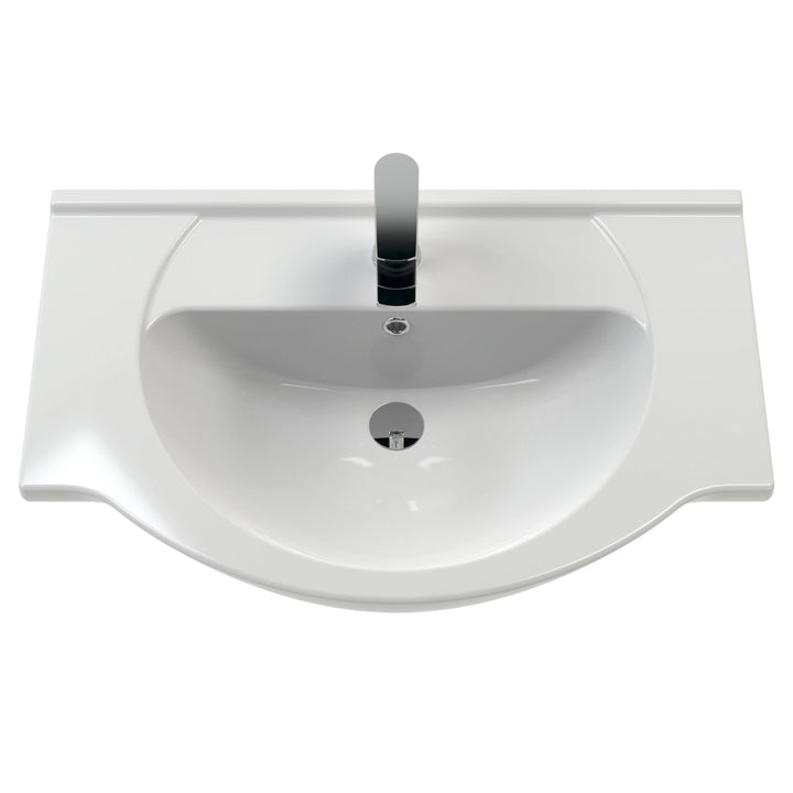 Nuie Mayford Round white ceramic vanity basin with a single tap hole, designed to fit compatible vanity units.
