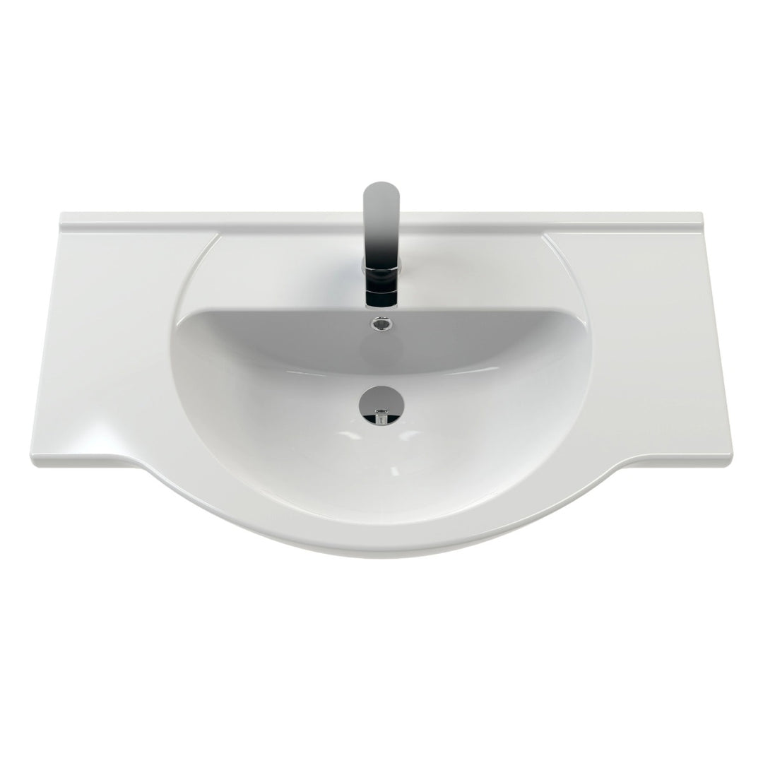 Nuie Mayford Round white ceramic vanity basin with a single tap hole, designed to fit compatible vanity units.