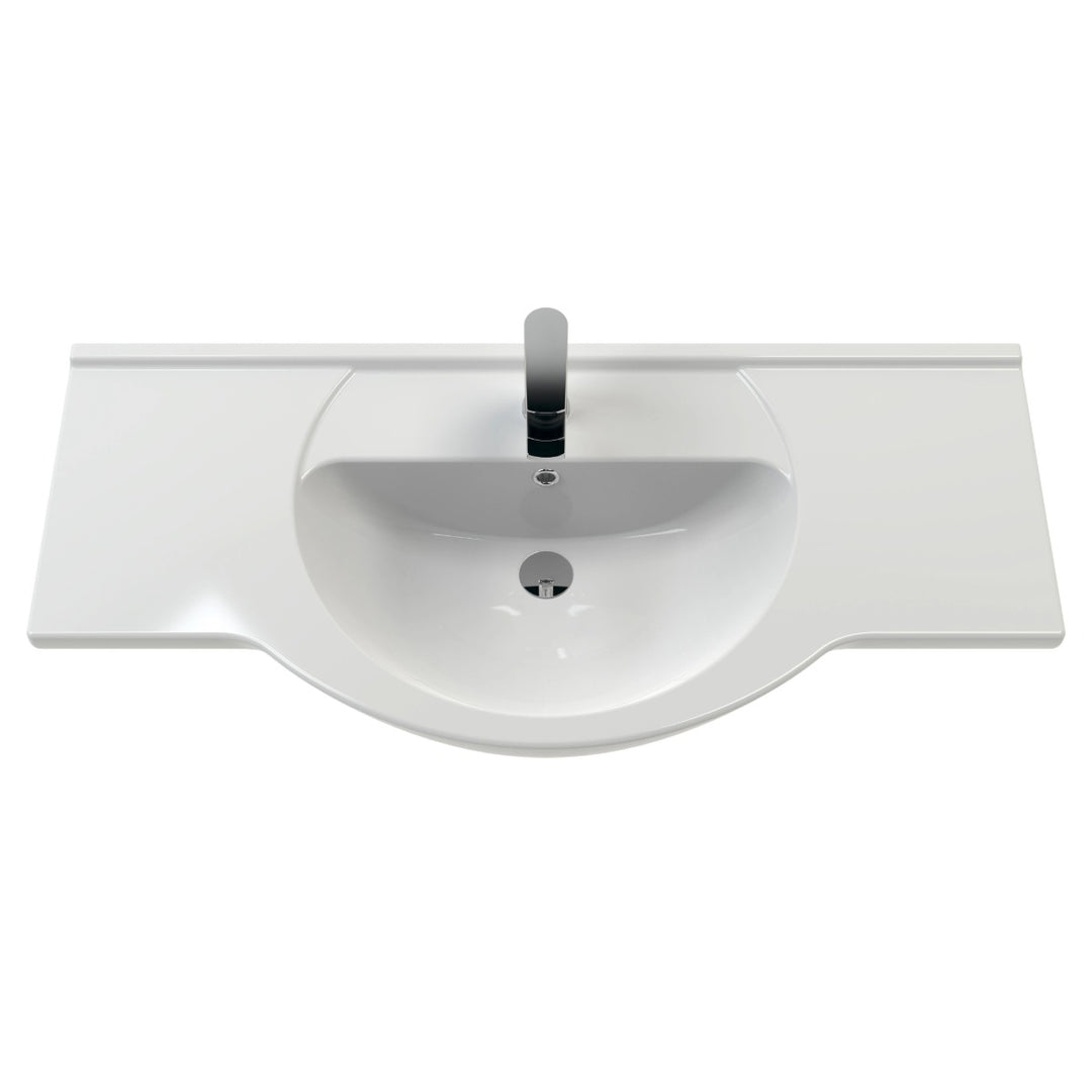 Nuie Mayford Round white ceramic vanity basin with a single tap hole, designed to fit compatible vanity units.