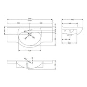 Nuie Mayford Round 1060mm Vanity Basin - Technical drawing