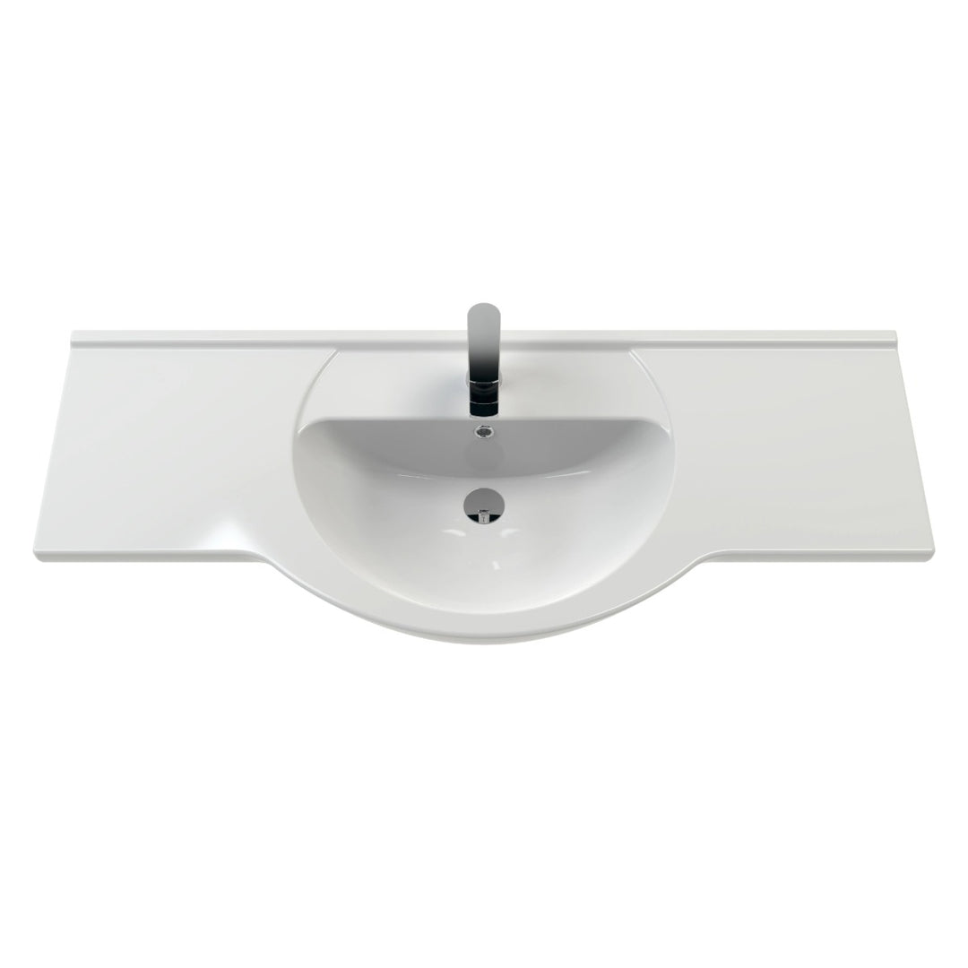 Nuie Mayford Round white ceramic vanity basin with a single tap hole, designed to fit compatible vanity units.
