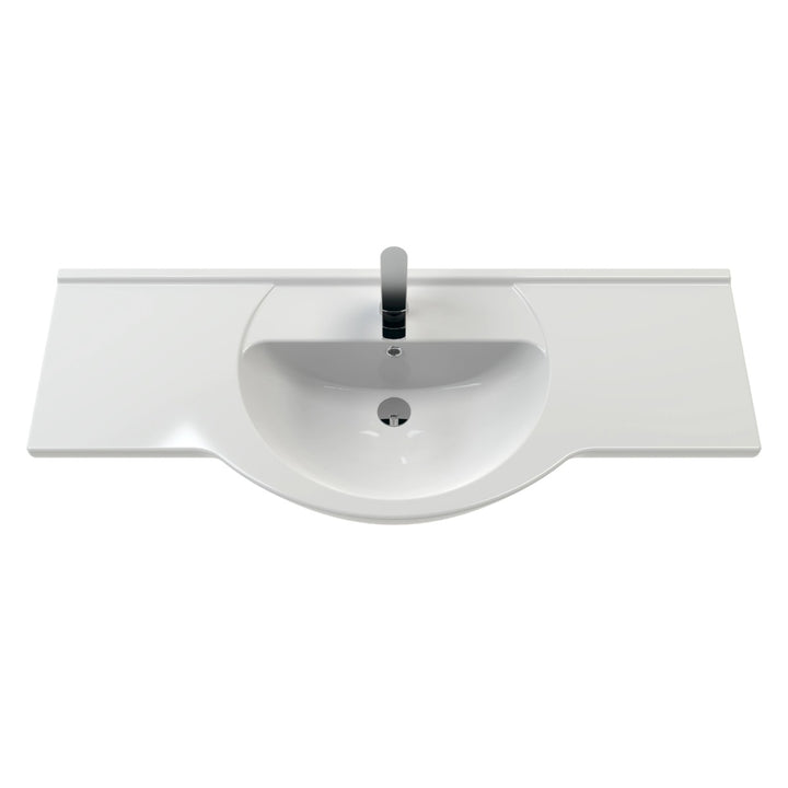 Nuie Mayford Round white ceramic vanity basin with a single tap hole, designed to fit compatible vanity units.