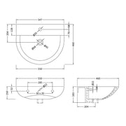 Nuie Freya 1 Tap Hole 550mm Ceramic Basin - Technical drawing