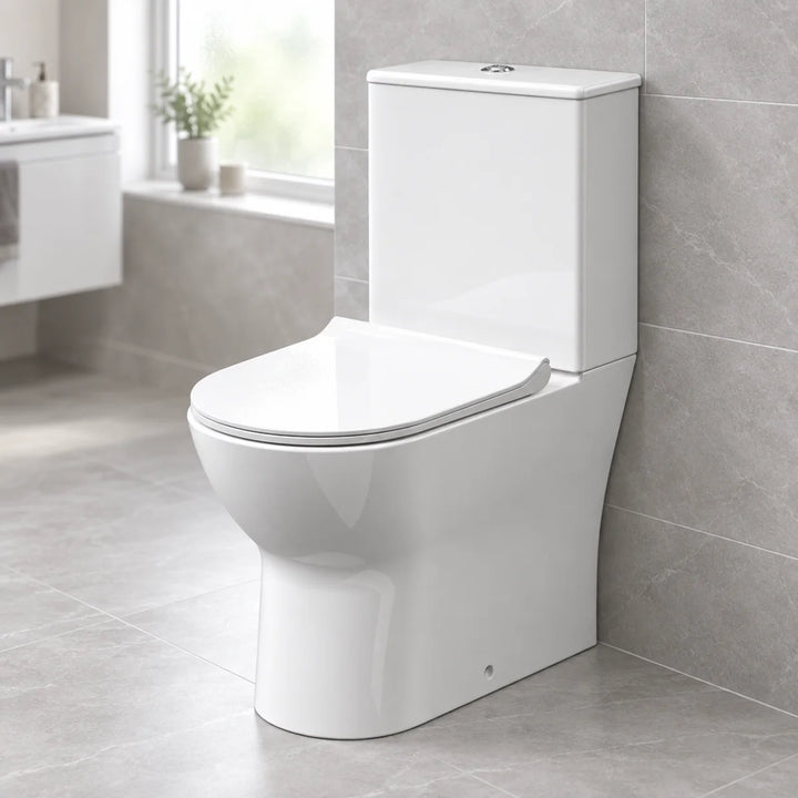 Nuie Freya Fully Back To Wall Rimless Close Coupled Toilet &amp; Soft Close Seat