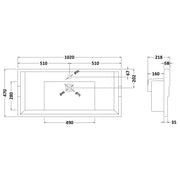 Hudson Reed 1 Tap Hole 1000mm Traditional Basin - Technical drawing