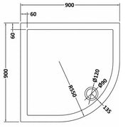 Hudson Reed 900mm Quadrant Shower Tray - Technical drawing