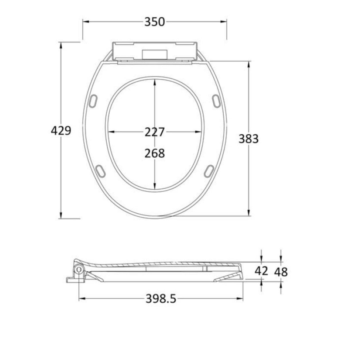 Nuie Standard Soft Close Seat - Technical drawing