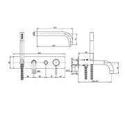 Exclusiv Wall Mounted Bath Shower Mixer - Black - Technical drawing