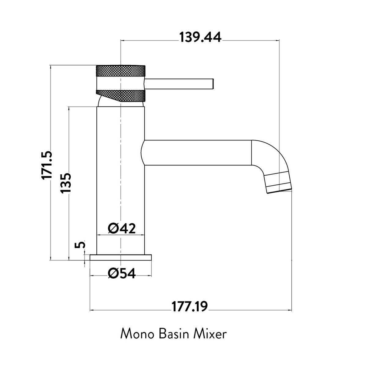 Exclusiv Mono Basin Mixer - Brushed Nickel - Technical drawing