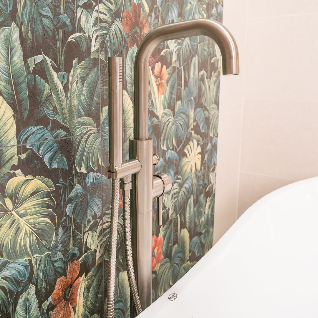 Exclusiv Floor Standing Bath Shower - Brushed Nickel