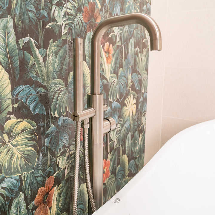 Exclusiv Floor Standing Bath Shower - Brushed Nickel