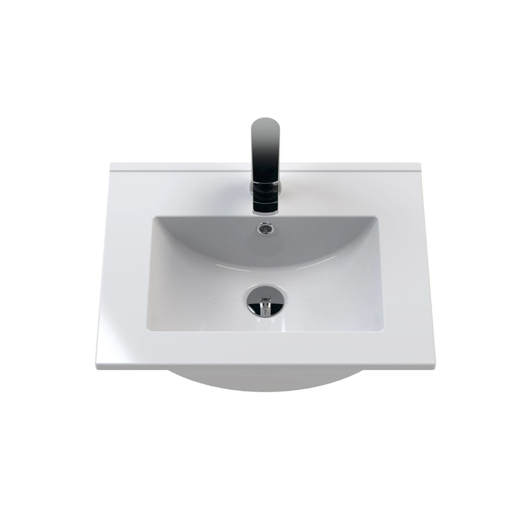 Minimalist Thin Edge Basin 500mm in white ceramic with a contemporary mid-edge profile, single tap hole and integrated overflow for compatible vanity units.