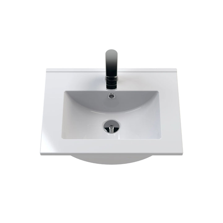 Minimalist Thin Edge Basin 500mm in white ceramic with a contemporary mid-edge profile, single tap hole and integrated overflow for compatible vanity units.