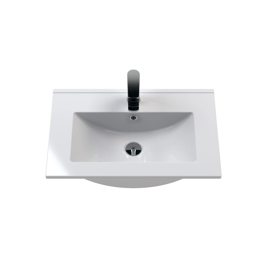 Minimalist Thin Edge Basin 600mm in white ceramic with a slim-edge design, single tap hole and integrated overflow.