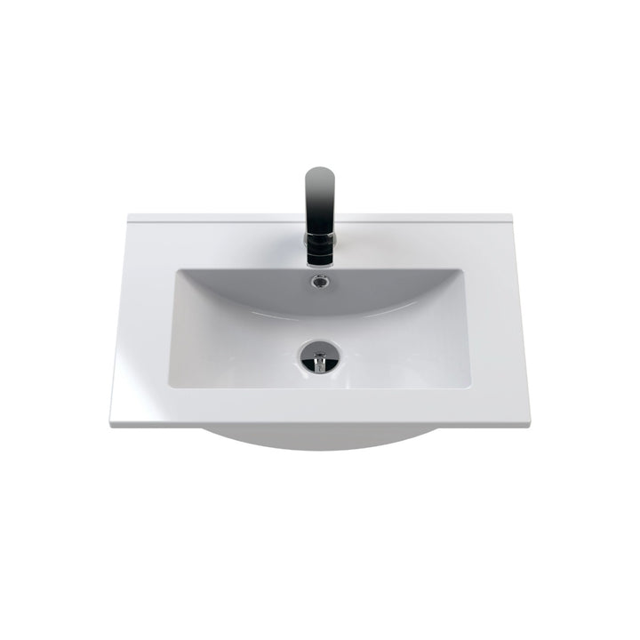 Minimalist Thin Edge Basin 600mm in white ceramic with a slim-edge design, single tap hole and integrated overflow.
