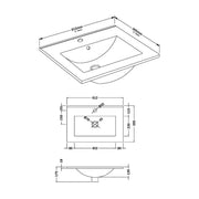 Minimalist Thin Edge Basin - 600mm - Technical drawing
