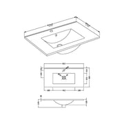 Minimalist Thin Edge Basin - 800mm - Technical drawing
