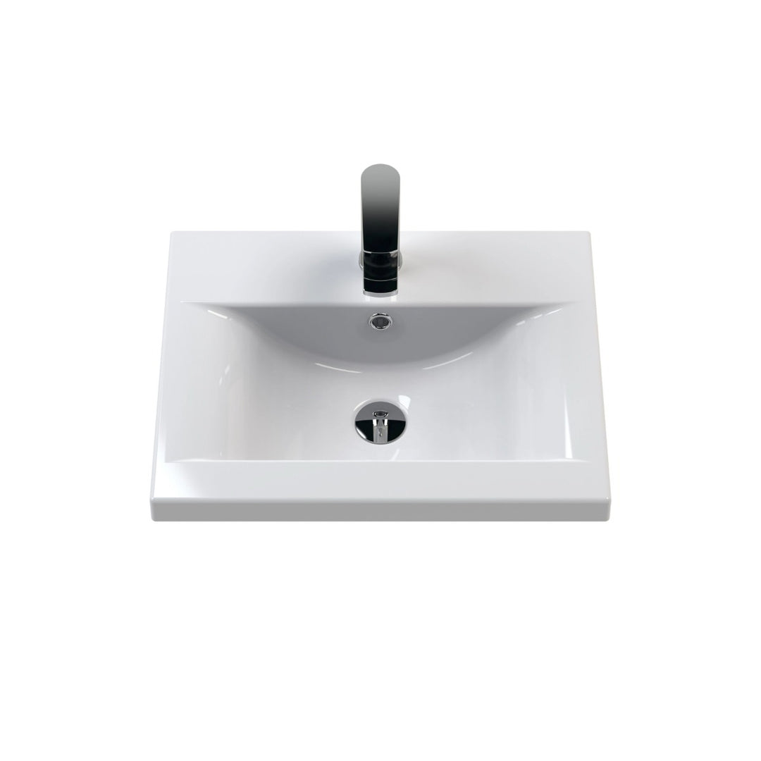 A modern white 500mm ceramic bathroom vanity sink with a rectangular basin.