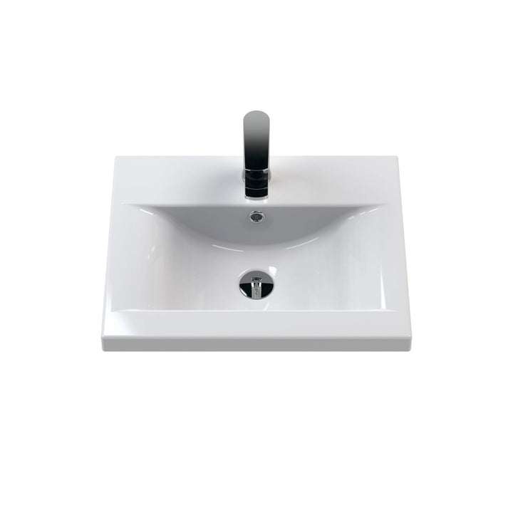 A modern white 500mm ceramic bathroom vanity sink with a rectangular basin.