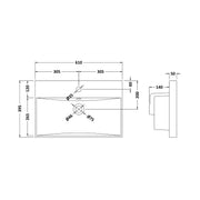 Modern Thin Edge Basin - 600mm - Technical drawing