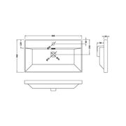 Nuie Thin Edge Basin - 800mm - Technical drawing
