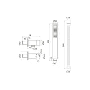Square Shower Outlet, Hose and Head - Technical drawing