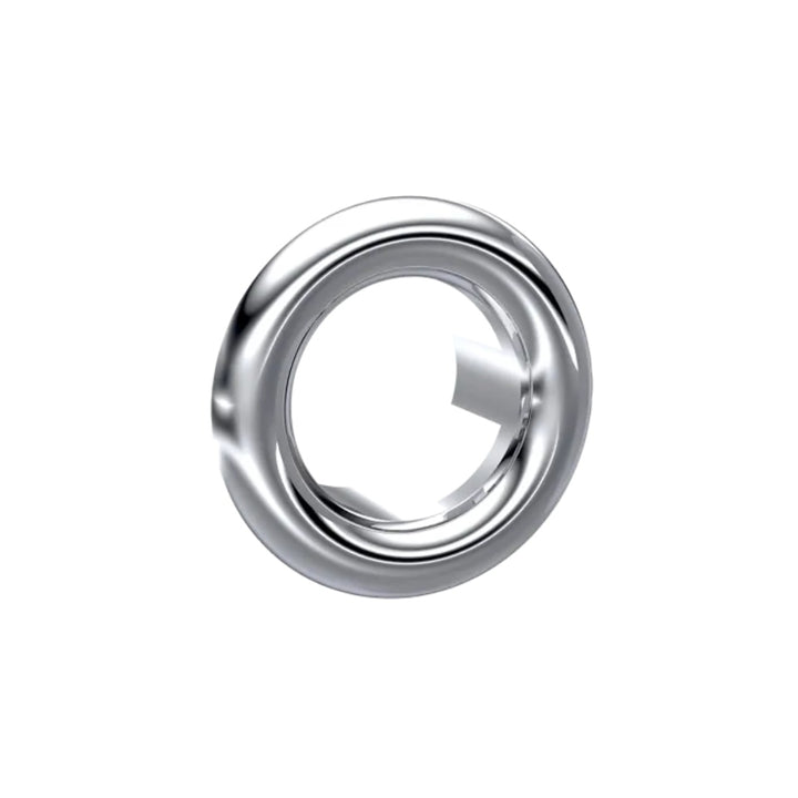 Objekt Ceramica round basin overflow cover in chrome finish, designed to conceal basin overflow openings and coordinate with modern chrome bathroom accessories.