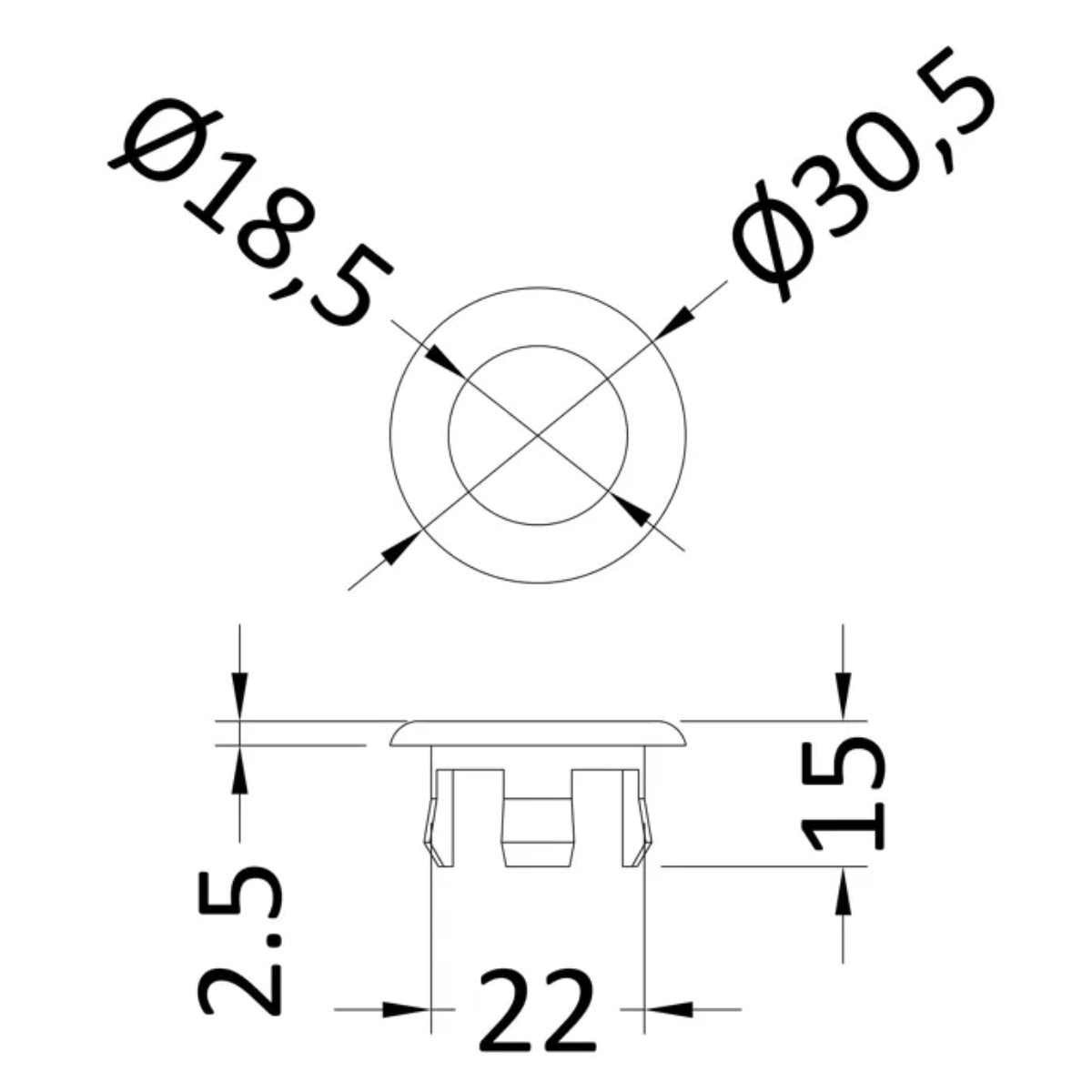 Objekt Cermica Round Basin Overflow Cover - Chrome - Technical drawing