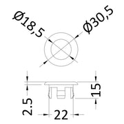 Objekt Cermica Round Basin Overflow Cover - Chrome - Technical drawing