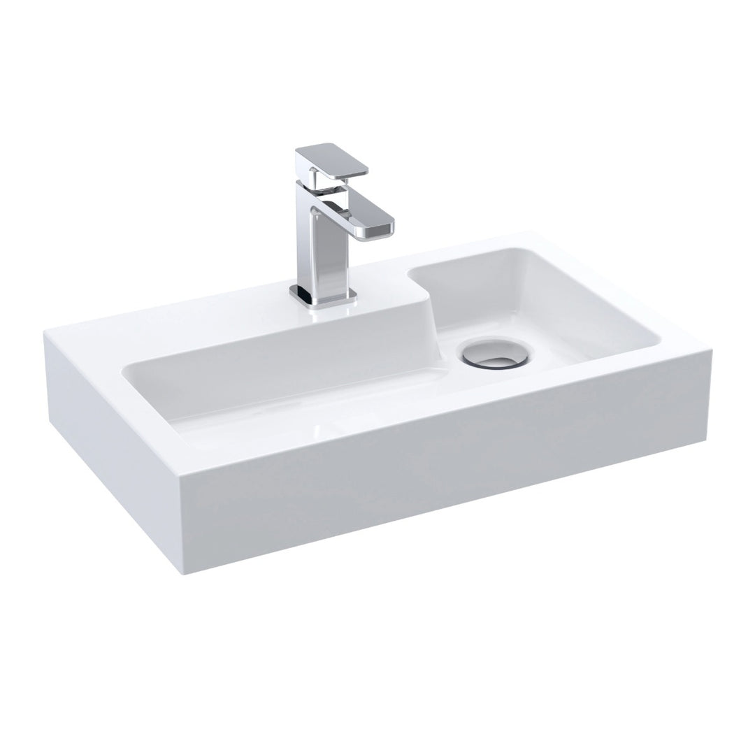 White compact L-shaped vanity basin