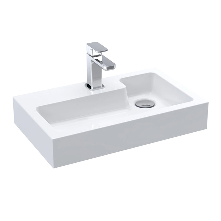 White compact L-shaped vanity basin