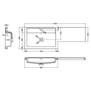 Nuie 1 Tap Hole 1100mm Polymarble L-Shaped Vanity Basin Top - Left Hand - Technical drawing