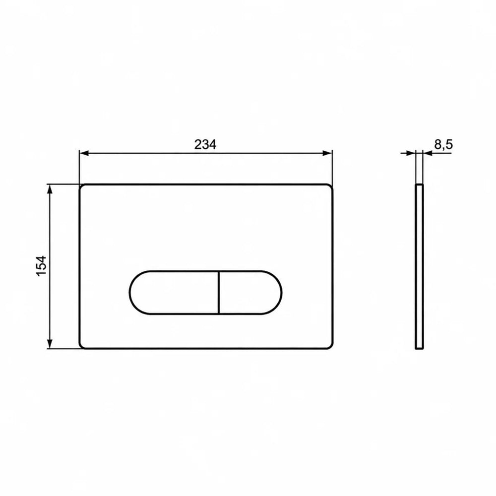 Ideal Standard Oleas M1 dual flushplate technical line drawing with dimensions 234x154x8.5mm