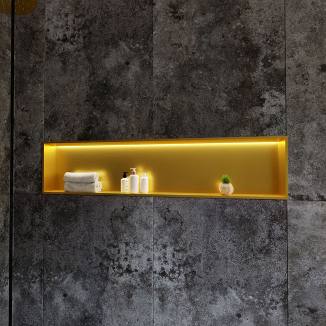 RAK INGOT 300mm x 1200mm Recessed Niche with LED Brushed Gold