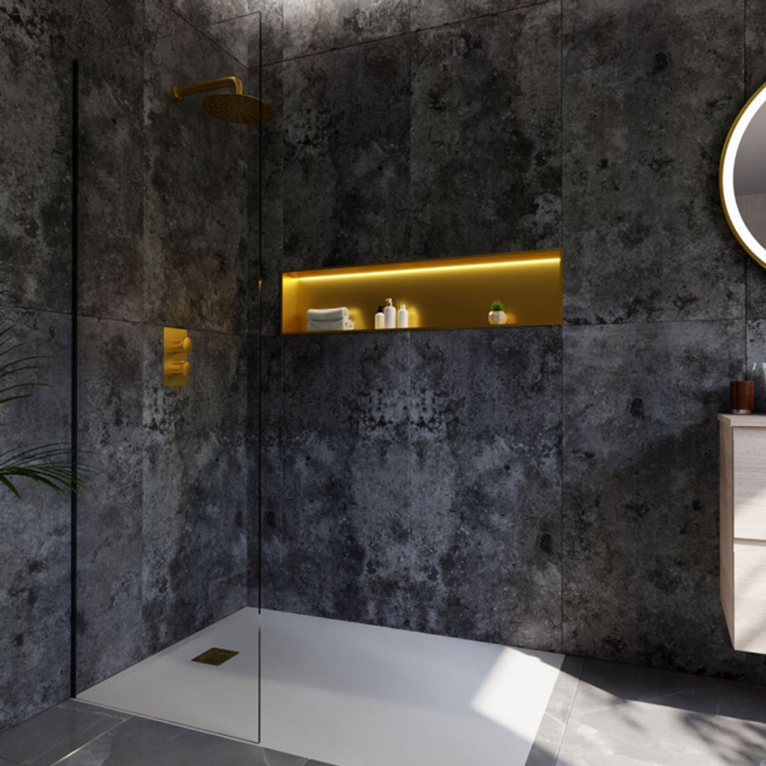 RAK INGOT 300mm x 1200mm Recessed Niche with LED Brushed Gold