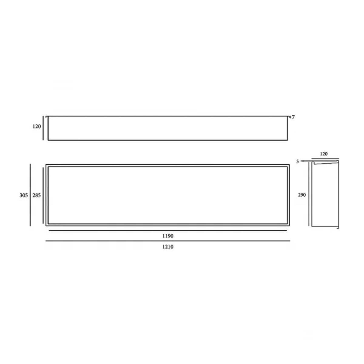 RAK INGOT 300mm x 1200mm Recessed Niche with LED Brushed Nickel - Technical drawing