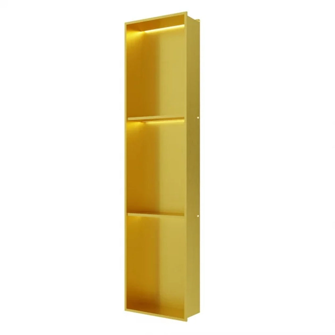 RAK INGOT 300mm x 1200mm Recessed Niche with 2 Shelves &amp; LED Brushed Gold