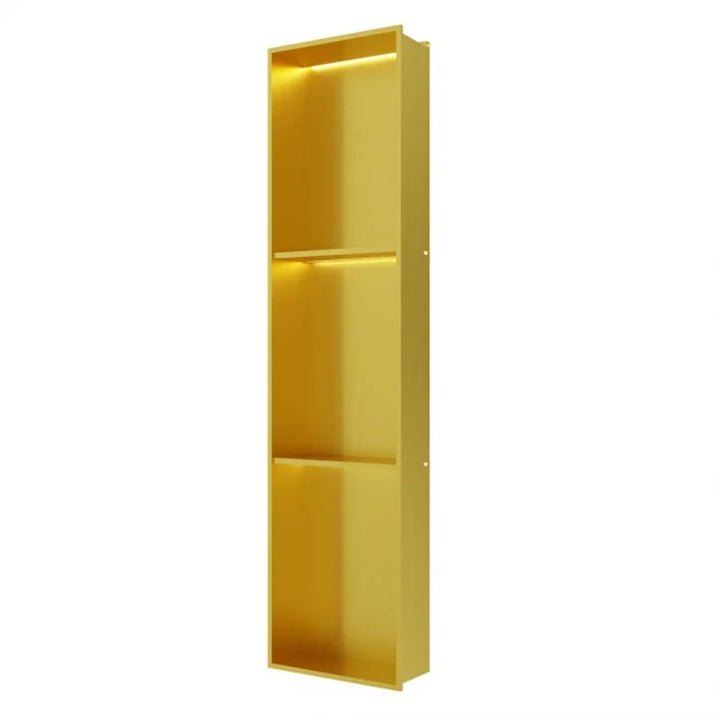 RAK INGOT 300mm x 1200mm Recessed Niche with 2 Shelves &amp; LED Brushed Gold